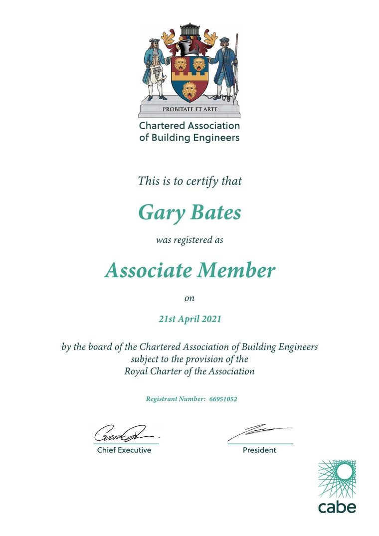 CABE Associate Member certificate awarded to Gary Bates